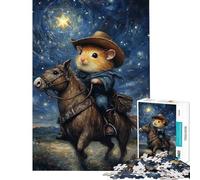 Puzzles for Adults 1000 Puzzles Hamster Cowboy Under Stars Jigsaws for Adults DIY Toys Difficult Challenge Deal As Gifts for The Whole Family (Size 38x26cm)