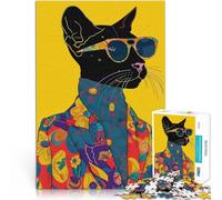 Puzzles for Adults 1000 Puzzles “Hipster Black Cat Portrait” Made of cardboard,for 14+ Assembling the model Good gift。size:26x38cm/10.24x14.96inch