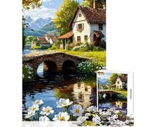 Puzzles for Adults 1000 Puzzles Idyllic Countryside Cottage by The River Anti-Stress Toys Great Gift for Games Hands-on Game Help The Brain Exercise Size 38x52cm