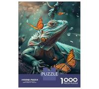 Puzzles for Adults 1000 Puzzles Iguana with Butterflies in Amazon Rainforest Adult Jigsaw Puzzle Relaxing Games For Family Fun Deal As Gifts for The Whole Family 70x50cm/1000pcs