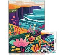 Puzzles for Adults 1000 Puzzles Irish Coastal Cliffs with Flowers Minimalist Art Educational Games Staycation Kill Time Birthday Gifts Size 50x75cm