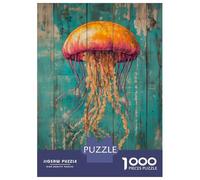 Puzzles for Adults 1000 Puzzles Jellyfish on Teal Wood Beach House Decor Teenager Puzzles Fun Games Hand Speed Race Deal As Gifts for The Whole Family 70x50cm/1000pcs