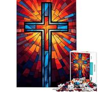 Puzzles for Adults 1000 Puzzles Jesus Christ Cross Glass Jigsaw Puzzle 1000 Educational Toy Enhance Memory Birthday Present, Gifts, (38x52cm)