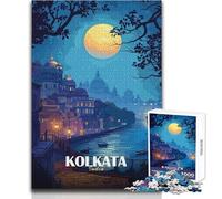 Puzzles for Adults 1000 Puzzles Kolkata India Nightscape Illustration Challenging Game Toys Learning Educational Art Work Gift Size 38x52cm