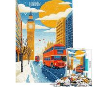 Puzzles for Adults 1000 Puzzles London Winter Scene with Red Buses Adult Jigsaw Puzzles Improve Memory Help The Brain Exercise for Is Ideal As A Gifts (Size 50x75cm)
