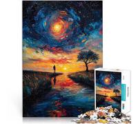Puzzles for Adults 1000 Puzzles Lonely River Oil Painting Made of wood for 14+ Puzzle game Offered as gifts for the whole family。size：50x75cm/19.68x29.52inch