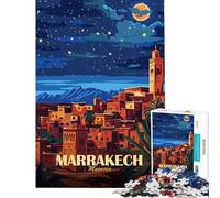 Puzzles for Adults 1000 Puzzles Marrakech Morocco Night Travel Poster Fun Activities at Home Hand Speed Race Educational Toy for 14+ Puzzle Game Offered (50x75cm)