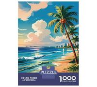 Puzzles for Adults 1000 Puzzles Miami Tropical Beach with Palm Trees And City Skyline Adult Jigsaw Puzzle Relaxing Games For Family Fun Deal As Gifts for The Whole Family 38x26cm/1000pcs