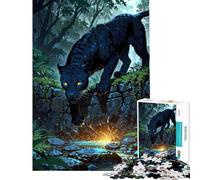 Puzzles for Adults 1000 Puzzles Midnight Panther at Mystic Jungle Stream Jigsaws for Adults DIY Toys Difficult Challenge Deal As Gifts for The Whole Family (Size 38x26cm)