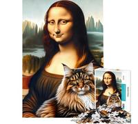 Puzzles for Adults 1000 Puzzles Mona Lisa with Main Coon Cat Fun Activities at Home Hand Speed Race Educational Toy for 14+ Puzzle Game Offered (50x75cm)