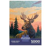 Puzzles for Adults 1000 Puzzles Moose in A Mountain Landscape Painting Jigsaws for Adults Relaxing Games Perfect Decoration Help The Brain Exercise 70x50cm/1000pcs