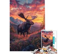 Puzzles for Adults 1000 Puzzles Moose in Sunset Meadow Adult Jigsaw Puzzles Improve Memory Help The Brain Exercise for Is Ideal As A Gifts (Size 38x52cm)