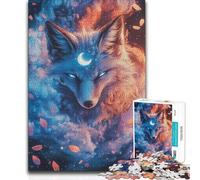 Puzzles for Adults 1000 Puzzles Mystical Fox with Crescent Moon Difficult Hard Family Game for And 14 Years And over (size 38x26cm)