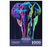 Puzzles for Adults 1000 Puzzles Neon Glitch Elephant Puzzles for Adults Relax Games Staycation Kill Time for Birthday, Chrismas 38x26cm/1000pcs