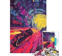 Puzzles for Adults 1000 Puzzles Neon Motorcycle Racing Through Tunnel Adult Jigsaw Puzzles Improve Memory Help The Brain Exercise for Is Ideal As A Gifts (Size 50x75cm)