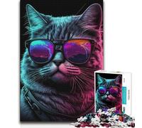 Puzzles for Adults 1000 Puzzles Neon Nights Cat Brainteaser Family Games Staycation Kill Time Birthday Gift (50x75cm)