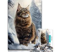 Puzzles for Adults 1000 Puzzles Norwegian Forest Cat in Winter Unique Challenge Game But Fun And Humorous Birthday Gift (size 38x26cm)