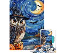 Puzzles for Adults 1000 Puzzles Owl in Witch Hat Halloween Adult Jigsaw Puzzles Improve Memory Help The Brain Exercise for Is Ideal As A Gifts (Size 38x26cm)