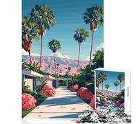 Puzzles for Adults 1000 Puzzles Palm Springs Landscape with Pink Mountains Toy Wall Decor Great Gifts And Toys for Educational Game with Matching Poster And Trivia Sheet Size 50x75cm