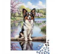 Puzzles for Adults 1000 Puzzles Papillon Dog Pond Painting Jigsaws for Adults Toy Wall Decor Stress Reliever Unique Birthday And Gifts 52x38cm/1000pcs