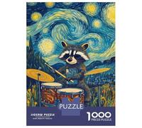 Puzzles for Adults 1000 Puzzles Raccoon Drummer Starry Night Puzzles for Adults Family Game Pattern Assembly Unique Birthday And Gifts 38x26cm/1000pcs
