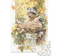 Puzzles for Adults 1000 Puzzles Raccoon Reading Newspaper Jigsaw for Adults Hands-on Game For Family Fun Unique Birthday And Gifts 38x26cm/1000pcs