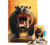 Puzzles for Adults 1000 Puzzles Raging Hippo in Water Adult Jigsaw Puzzles Improve Memory Help The Brain Exercise for Is Ideal As A Gifts (Size 38x26cm)