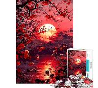 Puzzles for Adults 1000 Puzzles Red Blossom Moonlit Lake Jigsaws for Adults DIY Toys Difficult Challenge Deal As Gifts for The Whole Family (Size 50x75cm)