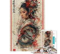 Puzzles for Adults 1000 Puzzles Retro Geisha Dragon Adult Jigsaw Puzzles Improve Memory Help The Brain Exercise for Is Ideal As A Gifts (Size 38x26cm)