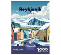 Puzzles for Adults 1000 Puzzles Reykjavik Iceland Winter Landscape Illustration Jigsaw for Adults Hands-on Game For Family Fun Unique Birthday And Gifts 38x26cm/1000pcs