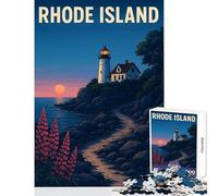 Puzzles for Adults 1000 Puzzles Rhode Island Lighthouse at Sunset Toy Wall Decor Great Gifts And Toys for Educational Game with Matching Poster And Trivia Sheet Size 38x52cm