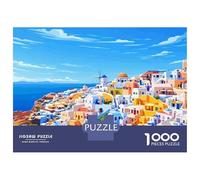 Puzzles for Adults 1000 Puzzles Santorini, Greece Colorful Coastal Village Puzzles for Adults Relax Games Precision Cutting Unique Birthday And Gifts 70x50cm/1000pcs