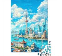 Puzzles for Adults 1000 Puzzles Shanghai Cityscape with Oriental Pearl Tower Jigsaw for Adults Hands-on Game For Family Fun Unique Birthday And Gifts 52x38cm/1000pcs