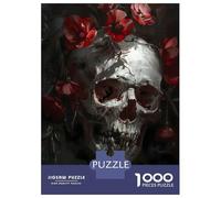 Puzzles for Adults 1000 Puzzles Skull Red Flowers Puzzles for Adults Family Games Perfect Decoration Unique Birthday And Gifts 38x26cm/1000pcs