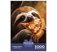 Puzzles for Adults 1000 Puzzles Sloth Eating Pepperoni Salami Pizza Puzzles for Adults Relax Games Staycation Kill Time for Birthday, Chrismas 38x26cm/1000pcs