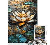 Puzzles for Adults 1000 Puzzles Stained Glass Golden Lotus Adult Jigsaw Puzzles Improve Memory Help The Brain Exercise for Is Ideal As A Gifts (50x75cm)