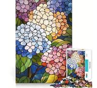 Puzzles for Adults 1000 Puzzles Stained Glass Hydrangeas Exact Fit Game Brain Teaser Gift Calm Fun Time Xmas Art Gift (38x52cm)