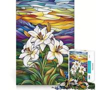 Puzzles for Adults 1000 Puzzles Stained Glass Lilies Exact Fit Game Brain Teaser Gift Calm Fun Time Xmas Art Gift (50x75cm)