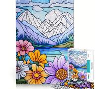Puzzles for Adults 1000 Puzzles Stained Glass Mountain Landscape Exact Fit Game Brain Teaser Gift Calm Fun Time Xmas Art Gift(38x26cm)