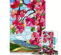 Puzzles for Adults 1000 Puzzles Stained Glass Spring Blossoms Exact Fit Game Brain Teaser Gift Calm Fun Time Xmas Art Gift(38x26cm)