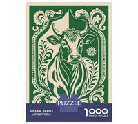 Puzzles for Adults 1000 Puzzles Stylized Bull Portrait with Floral Border Puzzles for Adults Family Game Pattern Assembly Unique Birthday And Gifts 70x50cm/1000pcs