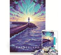 Puzzles for Adults 1000 Puzzles Sunderland Lighthouse at Sunset Illustration, Fun Games, Train Your Brain And Hands, Enhance Love between Couples 38x52cm