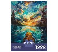 Puzzles for Adults 1000 Puzzles Sunset Dock Painting Landscape Teenager Puzzles Fun Games Hand Speed Race Deal As Gifts for The Whole Family 70x50cm/1000pcs