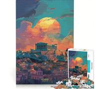 Puzzles for Adults 1000 Puzzles Sunset in Athens Greece, Fun Games, Train Your Brain And Hands, Enhance Love between Couples 50x75cm