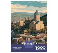 Puzzles for Adults 1000 Puzzles Tbilisi Georgia Cityscape Illustration Jigsaws for Adults Relaxing Games Perfect Decoration Help The Brain Exercise 38x26cm/1000pcs