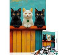Puzzles for Adults 1000 Puzzles Three Cats on Fence Home Decoration Toys Gifts Ideas Hands-on Game Artists Collection, Fine Art size 38x52cm