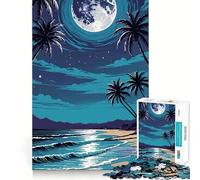Puzzles for Adults 1000 Puzzles Tropical Beach at Night with Moon Exact Fit Game Brain Teaser Gift Calm Fun Time Xmas Art Gift (38x52cm)