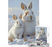Puzzles for Adults 1000 Puzzles Two White Rabbits in Snowy Field Puzzle For Teenagers Hand Speed Race Parent-child Interaction Addictive Toys to Cultivate Patience (50x75cm)