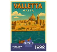 Puzzles for Adults 1000 Puzzles Valletta Malta Vintage Travel Puzzles for Adults Relax Games Precision Cutting Unique Birthday And Gifts 38x26cm/1000pcs