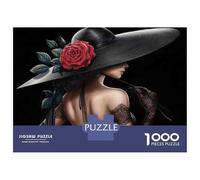 Puzzles for Adults 1000 Puzzles Vintage Lady with Rose Hat Puzzles for Adults Relaxing Games Precision Cutting Deal As Gifts for The Whole Family 52x38cm/1000pcs